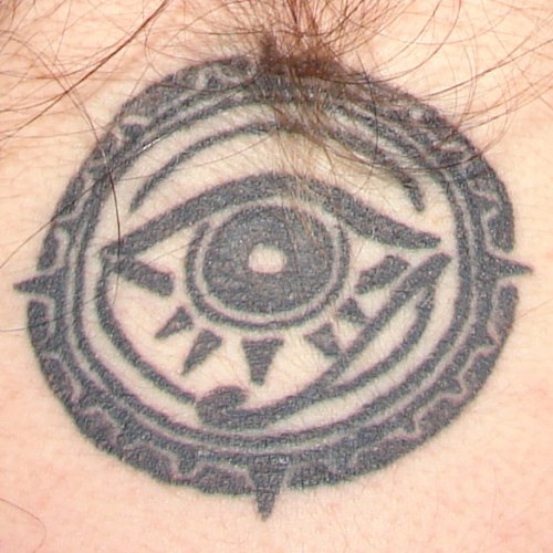 Awful Grey Ink Illuminati Eye Tattoo On Back Body
